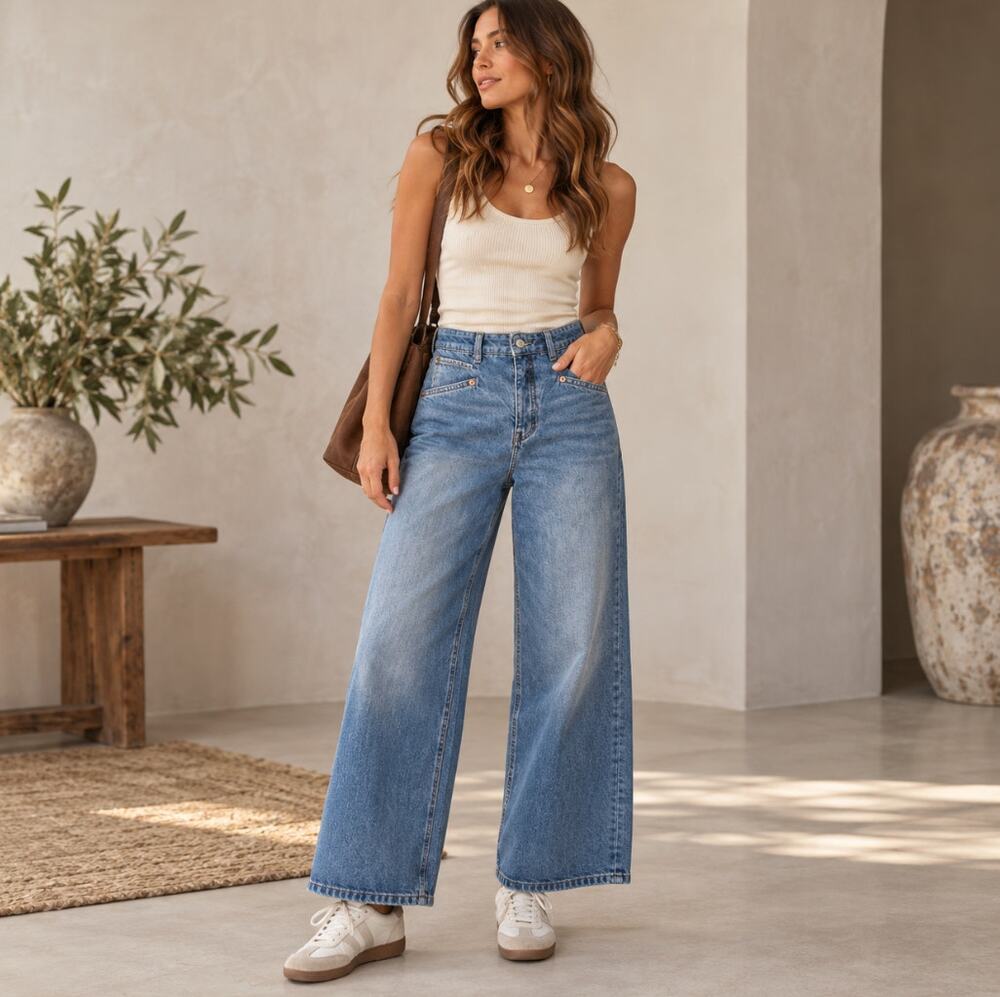 FREE PEOPLE Front Yoke Wide Leg Jeans Cotton Sz 27 $128 {QQ52}